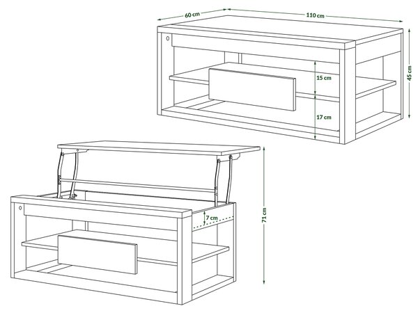 Mazzoni FRAME Sonoma Tölgy/Fehér Matt - MODERN DOHÁNYZÓASZTAL MEGEMELHETŐ ASZTALLAPPAL + TÁROLÓRÉSSZEL + POLCCAL