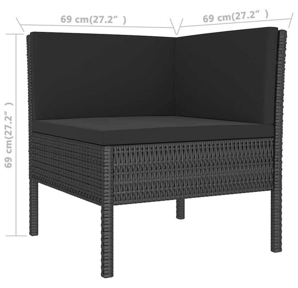 3 részes fekete polyrattan kerti ülőgarnitúra párnákkal