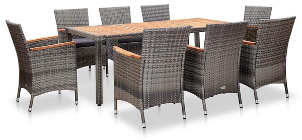 9 részes szürke polyrattan kerti étkezőszett párnákkal