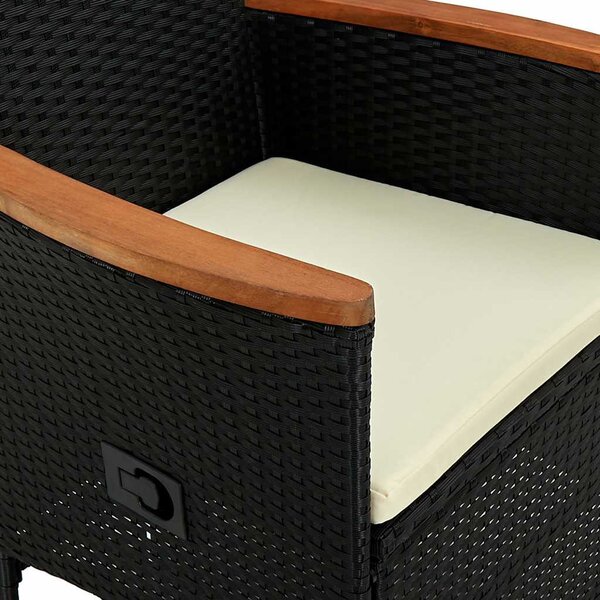 7 részes fekete kültéri polyrattan és akácfa étkezőszett