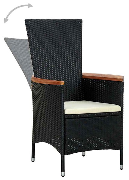 7 részes fekete kültéri polyrattan és akácfa étkezőszett