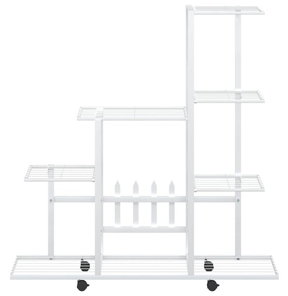 Fehér acél virágtartó állvány kerékkel 94,5 x 25 x 92,5 cm