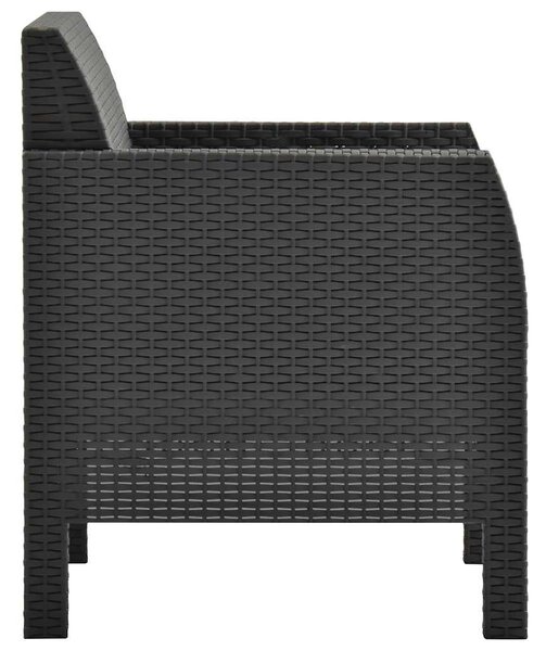 3 részes antracit PP rattan kerti bútorgarnitúra párnákkal
