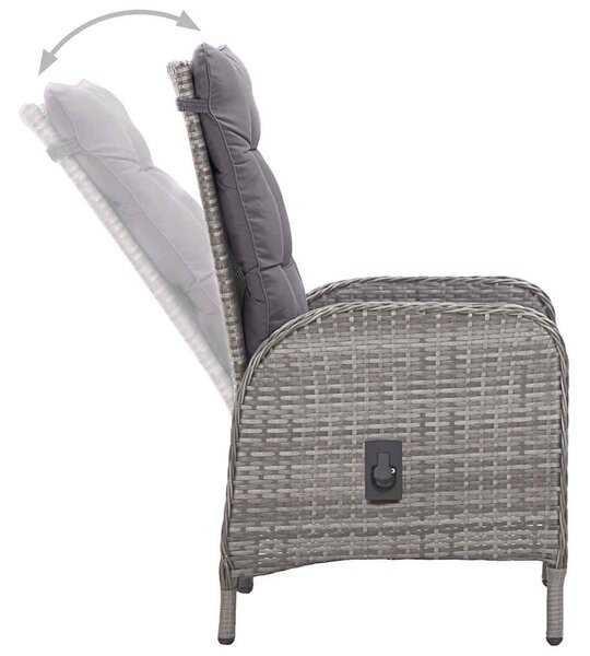 3 részes szürke polyrattan és üveg kerti bisztrószett