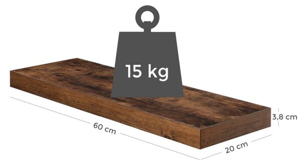 Lebegő fali polc, rusztikus barna 60x20x3cm