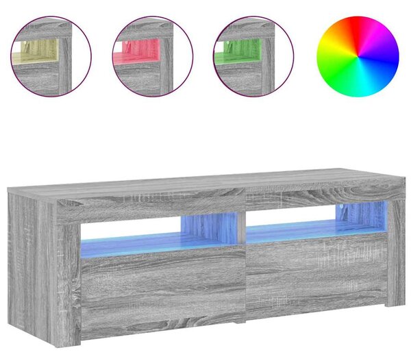 Szürke sonoma színű TV-szekrény LED-lámpákkal 120 x 35 x 40 cm