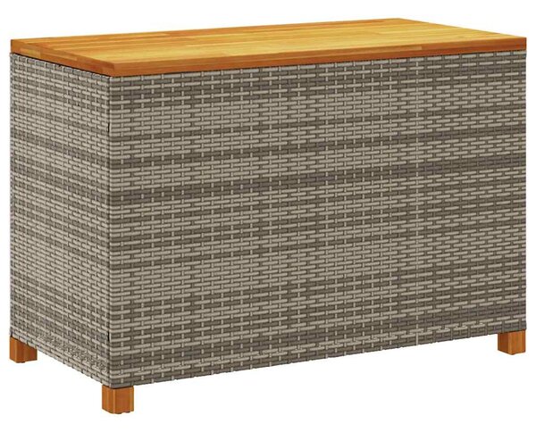 Szürke polyrattan és akácfa kerti tárolóláda 110 x 55 x 63 cm
