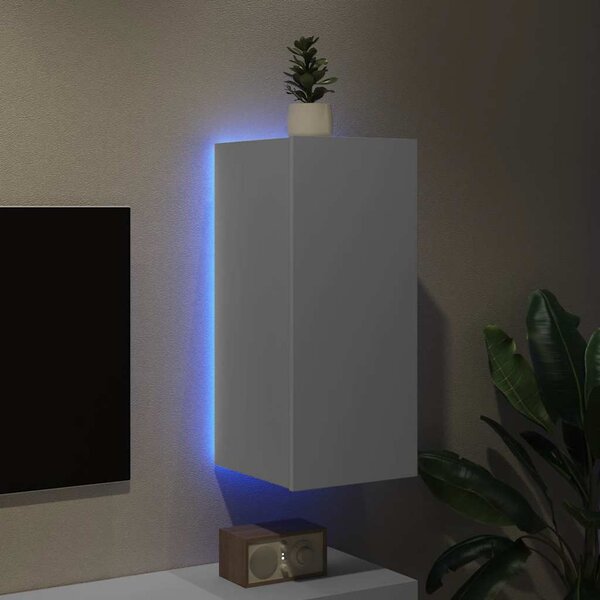 Fehér falra szerelhető TV-szekrény LED-lámpákkal 30,5x35x70 cm