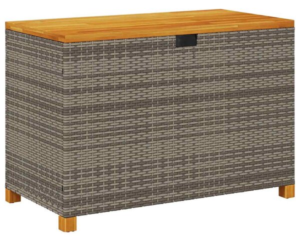 Szürke polyrattan és akácfa kerti tárolóláda 110 x 55 x 63 cm