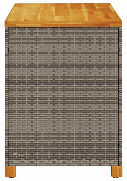 Szürke polyrattan és akácfa kerti tárolóláda 110 x 55 x 63 cm