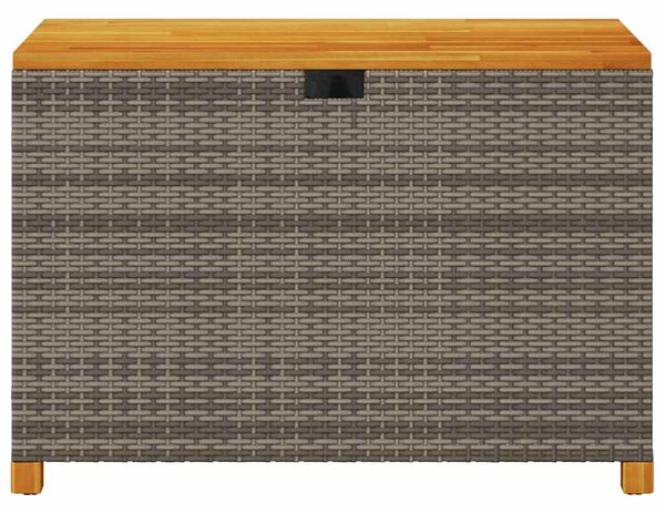 Szürke polyrattan és akácfa kerti tárolóláda 110 x 55 x 63 cm