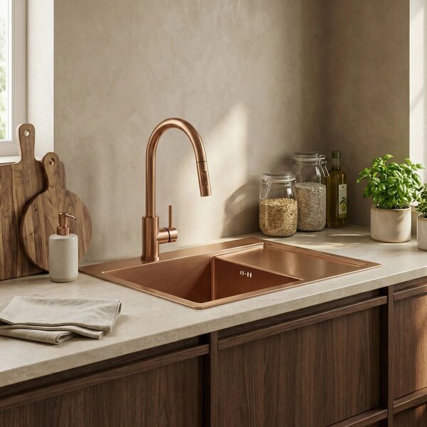 Acél mosogatótálca Fin BRUSH COPPER
