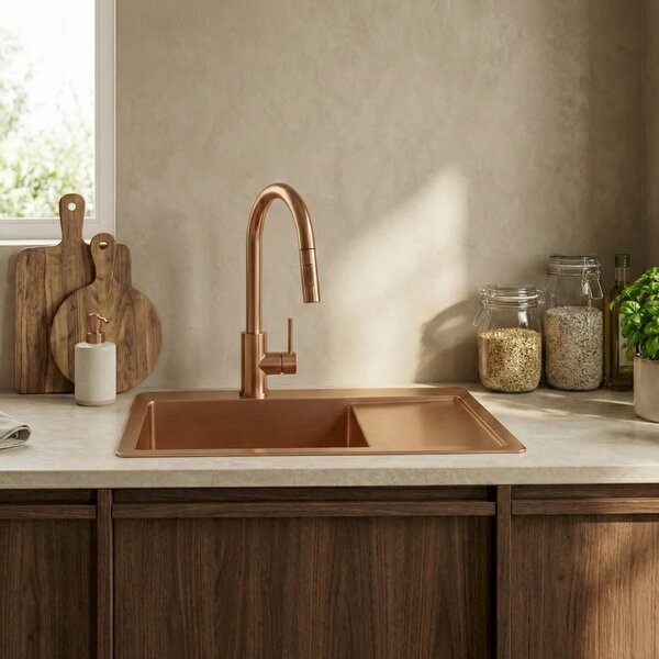 Acél mosogatótálca Fin BRUSH COPPER