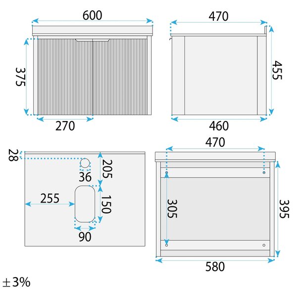 Fürdőszobabútor szett pulttal Marti 60cm Grey