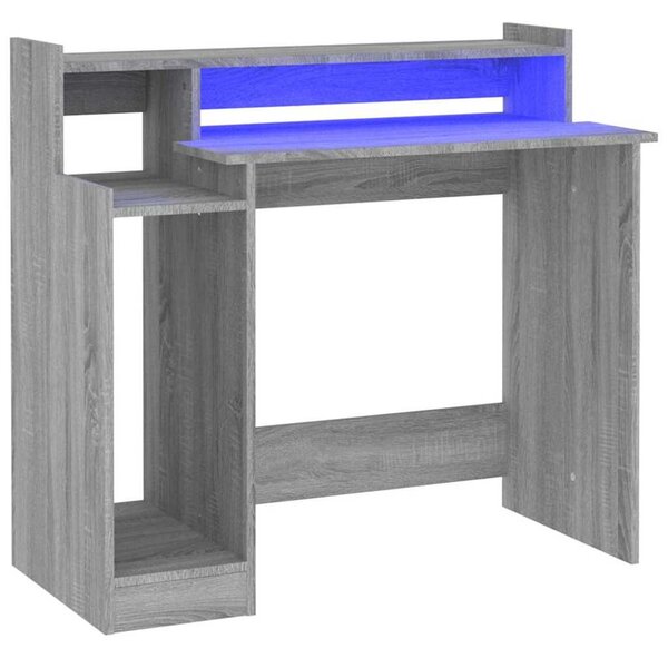 Szürke sonoma színű szerelt fa íróasztal LED-ekkel 97x45x90 cm