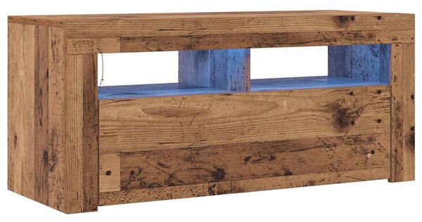 Antik fa színű szerelt fa TV-szekrény LED-ekkel 90x35x40 cm