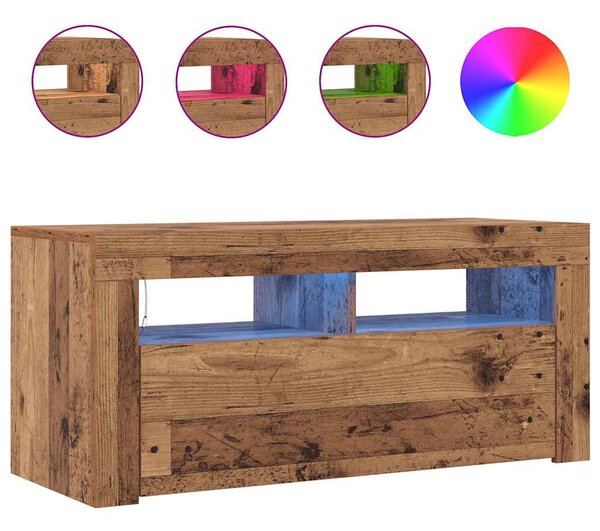 Antik fa színű szerelt fa TV-szekrény LED-ekkel 90x35x40 cm