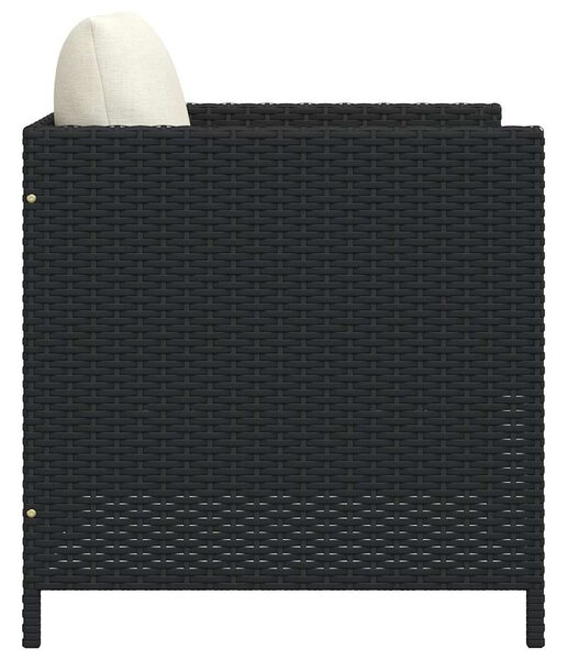 Fekete polyrattan kerti kanapé párnákkal