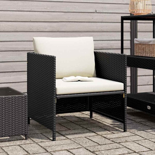 Fekete polyrattan kerti kanapé párnákkal