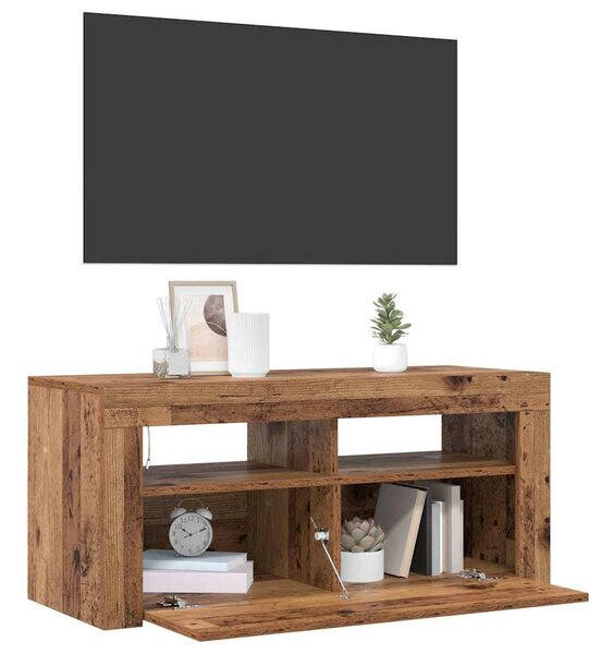 Antik fa színű szerelt fa TV-szekrény LED-ekkel 90x35x40 cm