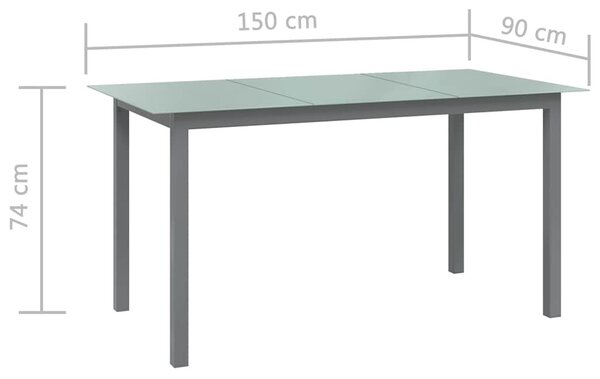 Világosszürke alumínium és üveg kerti asztal 150 x 90 x 74 cm