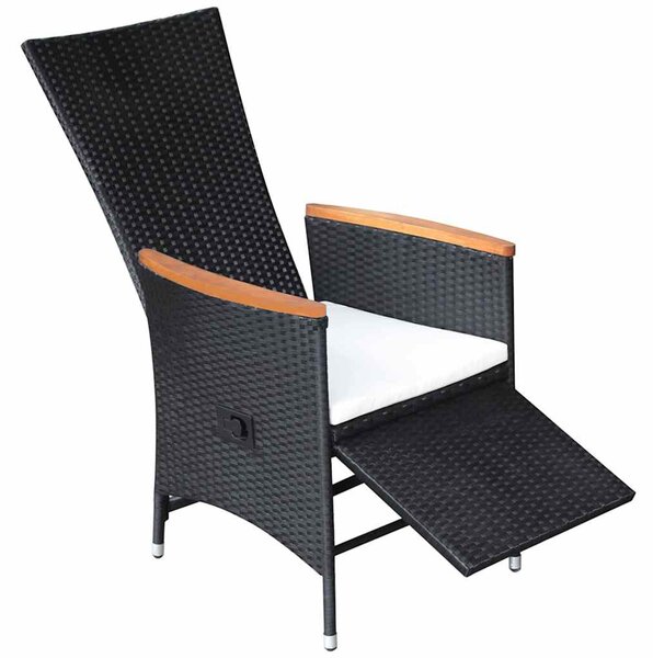 2 db fekete dönthető háttámlás polyrattan kerti szék párnával