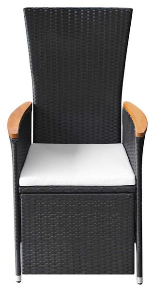 2 db fekete dönthető háttámlás polyrattan kerti szék párnával