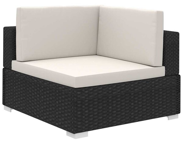 12-részes fekete polyrattan kerti bútorszett párnákkal