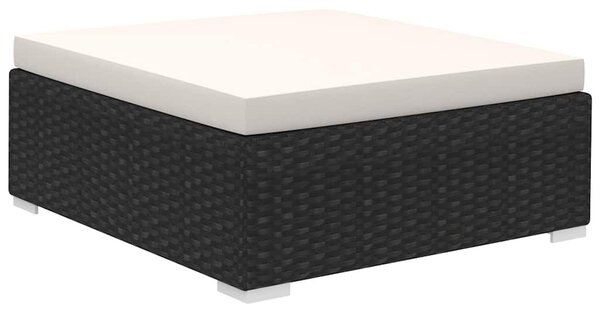 12-részes fekete polyrattan kerti bútorszett párnákkal
