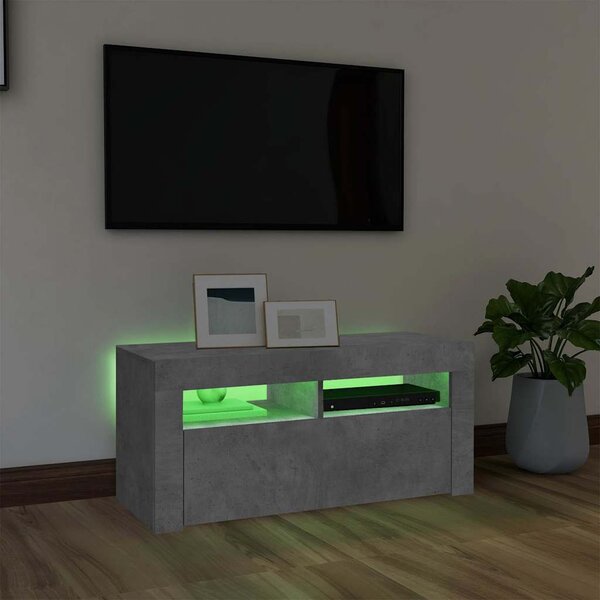Betonszürke TV-szekrény LED-világítással 90 x 35 x 40 cm