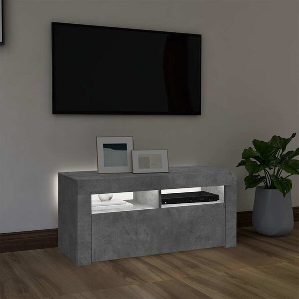 Betonszürke TV-szekrény LED-világítással 90 x 35 x 40 cm