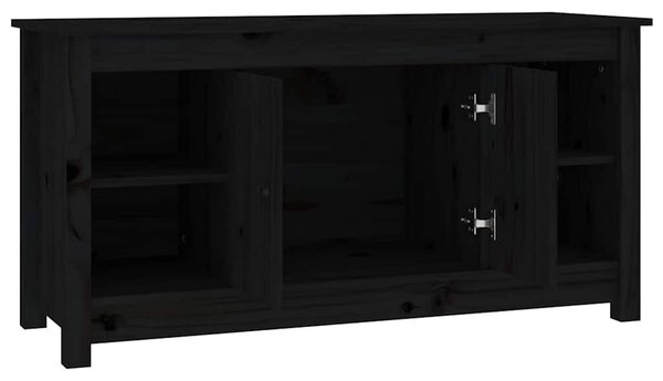 Fekete tömör fenyőfa TV-szekrény 103 x 36,5 x 52 cm