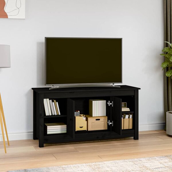 Fekete tömör fenyőfa TV-szekrény 103 x 36,5 x 52 cm
