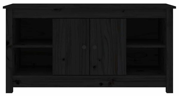 Fekete tömör fenyőfa TV-szekrény 103 x 36,5 x 52 cm