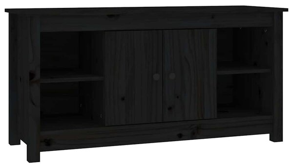 Fekete tömör fenyőfa TV-szekrény 103 x 36,5 x 52 cm