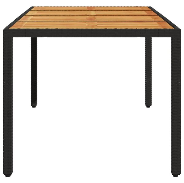 Fekete polyrattan kerti asztal akácfa lappal 190 x 90 x 75 cm