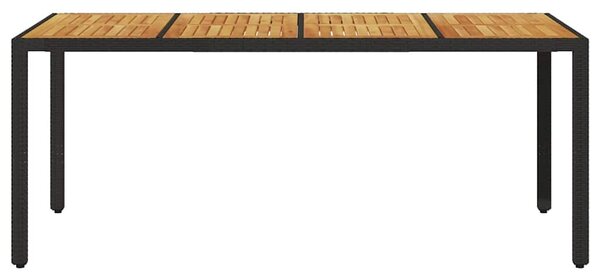 Fekete polyrattan kerti asztal akácfa lappal 190 x 90 x 75 cm