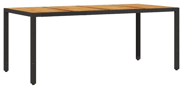 Fekete polyrattan kerti asztal akácfa lappal 190 x 90 x 75 cm