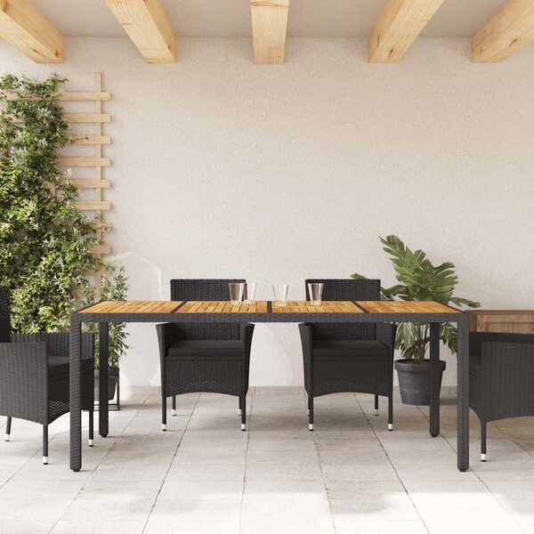 Fekete polyrattan kerti asztal akácfa lappal 190 x 90 x 75 cm