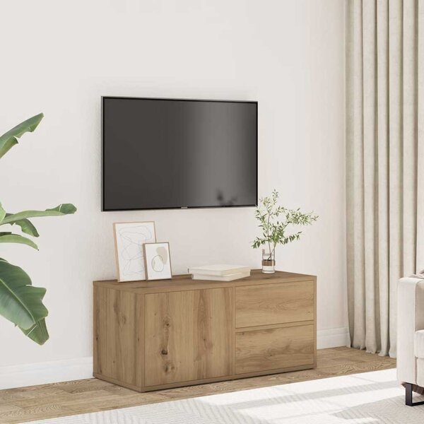 Kézműves tölgy színű szerelt fa TV-szekrény 80x34x35,5 cm