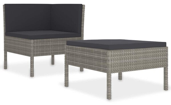 2 részes szürke polyrattan kerti bútorszett párnákkal
