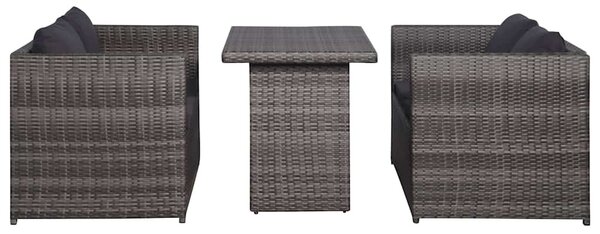 3 darabos szürke polyrattan bisztrószett párnákkal