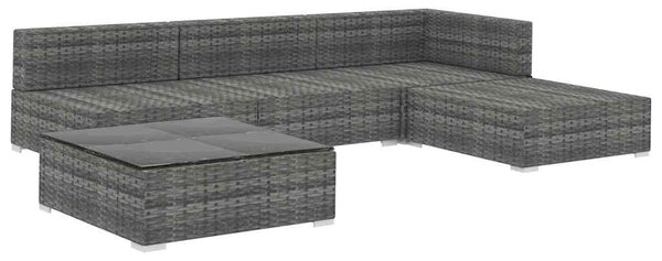 5-részes szürke polyrattan kerti bútorszett párnákkal