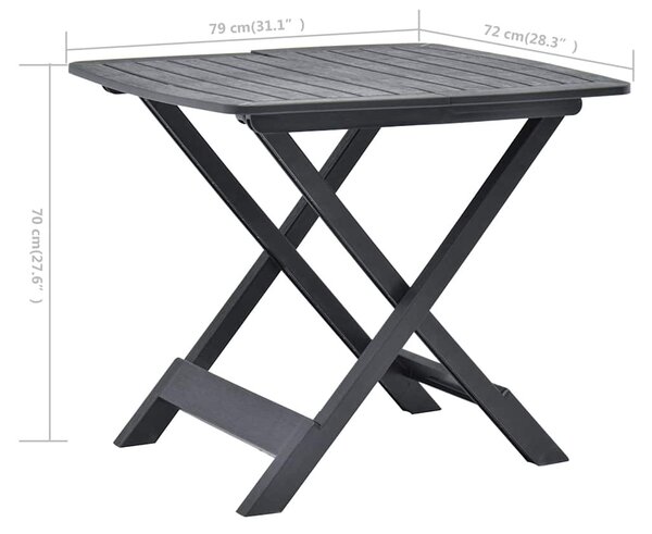 Antracitszürke műanyag összecsukható kerti asztal 79x72x70 cm