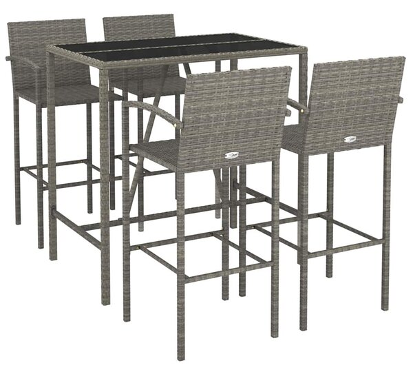 5 részes szürke polyrattan kerti bárszett