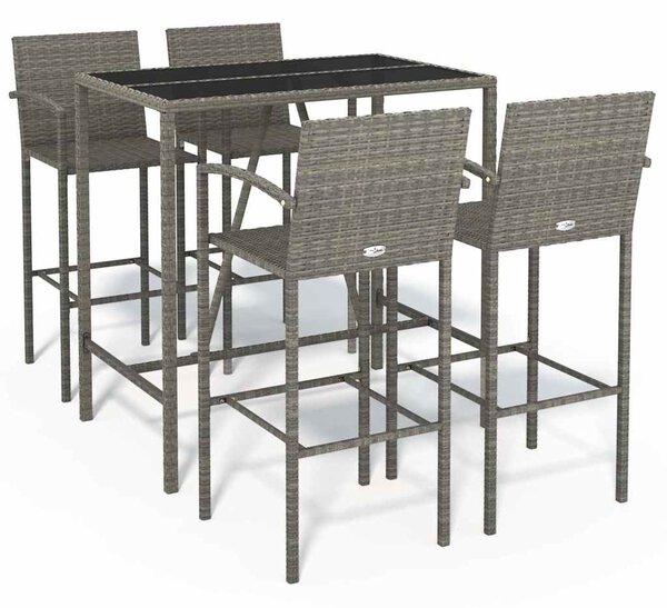 5 részes szürke polyrattan kerti bárszett