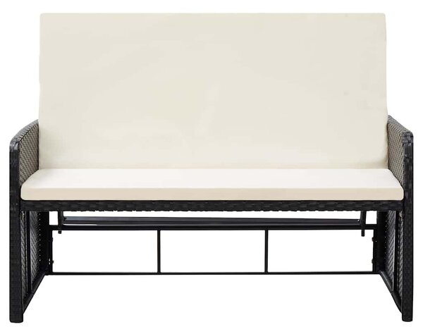 2 részes fekete polyrattan kerti bútorszett párnákkal