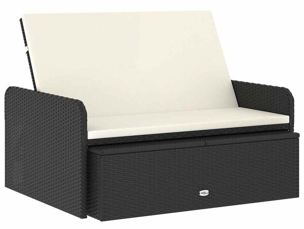 2 részes fekete polyrattan kerti bútorszett párnákkal