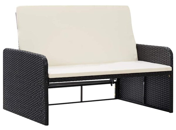 2 részes fekete polyrattan kerti bútorszett párnákkal