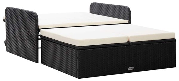 2 részes fekete polyrattan kerti bútorszett párnákkal